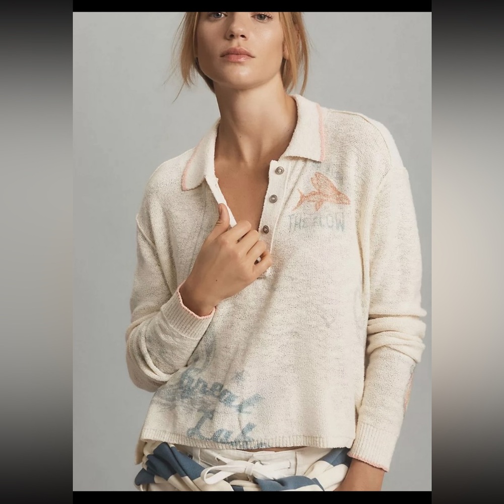 Anthropologie Pilcro Letterset Icon Polo Sweater.